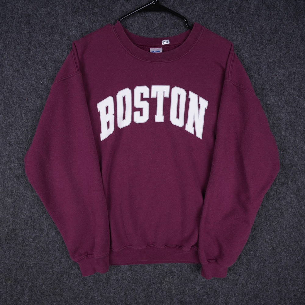 Gildan Boston Graphic Sweatshirt Mens Large Maroon Excellent Crew Neck Pullover